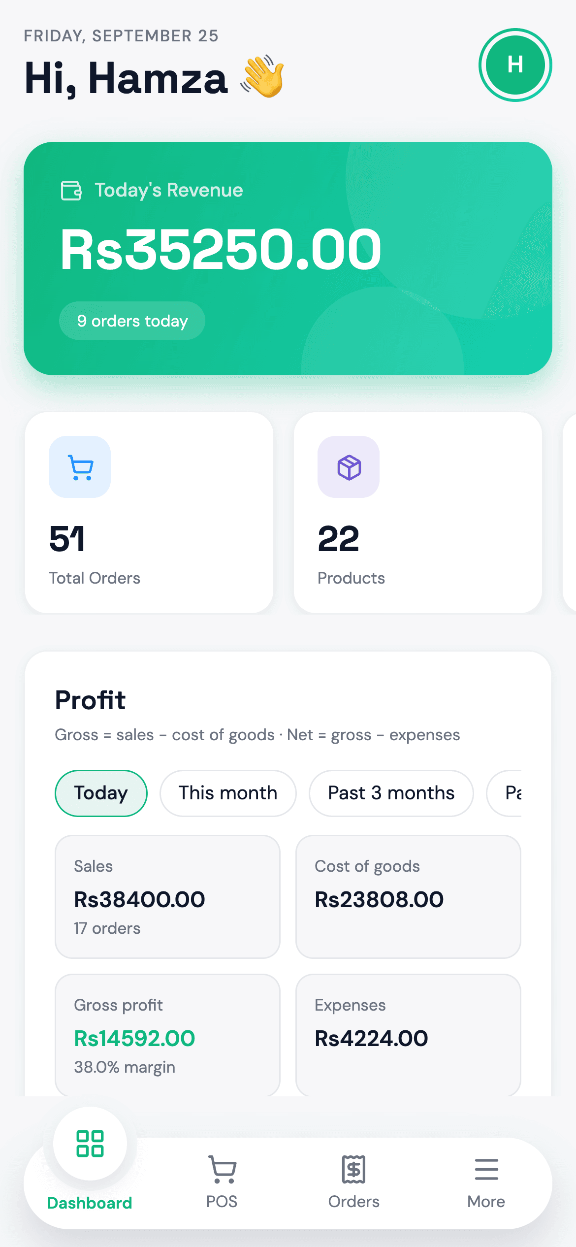 Dashboard on the TapNtrade mobile app: Today's revenue at a glance.